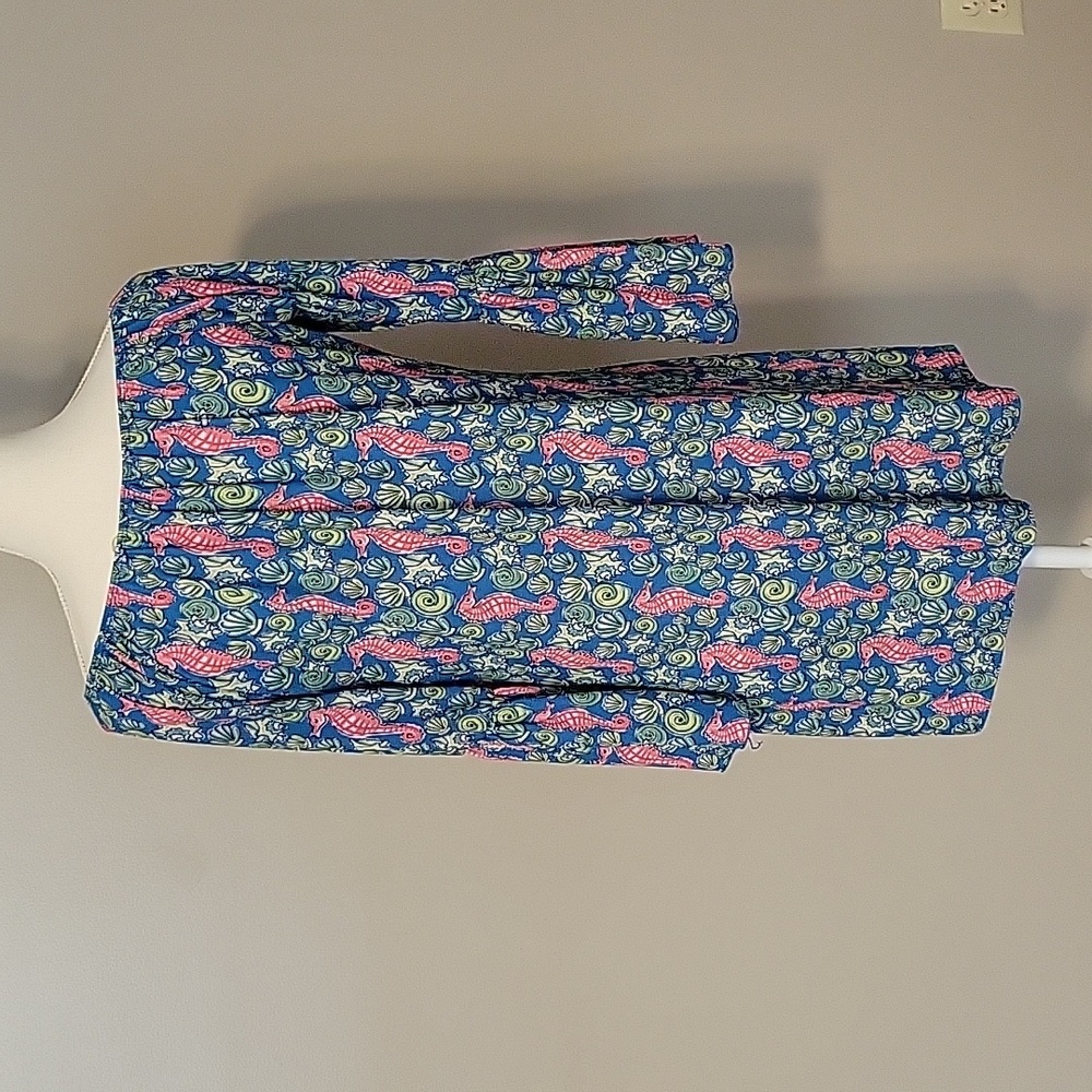 Simply Southern Bell Sleeve Mini Dress Blue And Pink Womens Size Medium - Picture 2 of 5